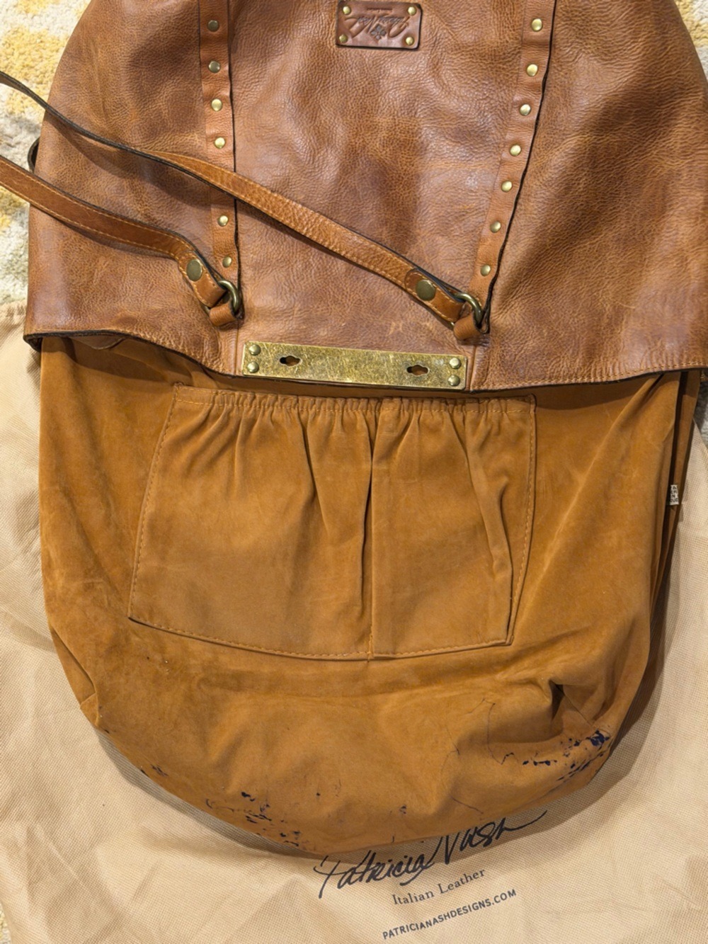 Patricia Nash Brown Genuine Italian Leather Studded Tote Bag - Picture 14 of 15